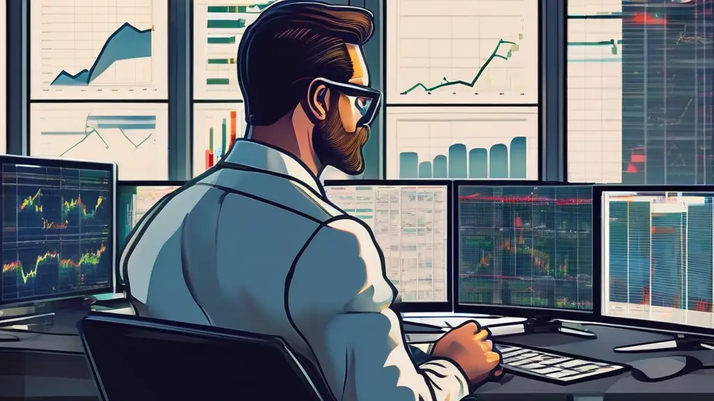 Trader analyzing financial charts on monitors
