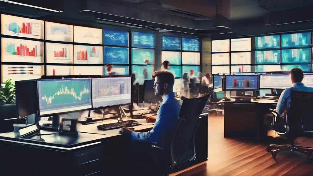 Traders analyzing forex charts in a modern office setting.
